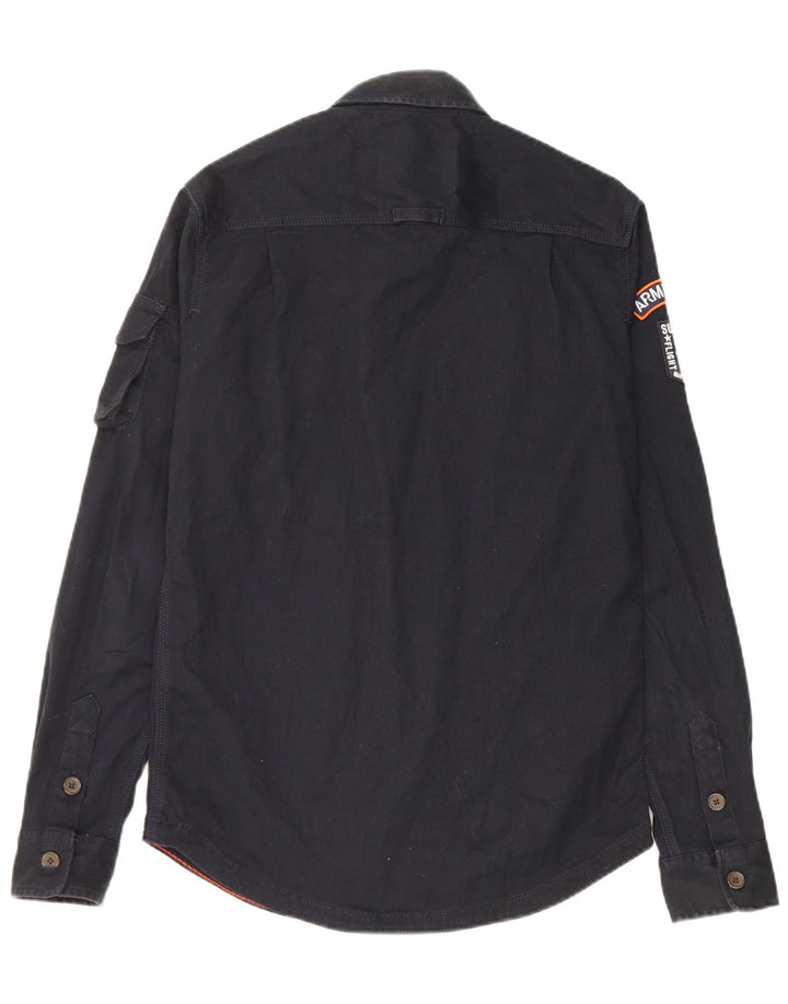 Мужская рубашка классического кроя с рисунком Superdry, темно-синяя, хлопковая, среднего размера