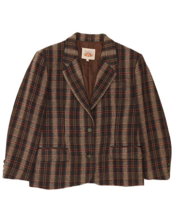 Vintage Womens 2 Button Blazer Jacket IT 44 Medium Brown Check Wool