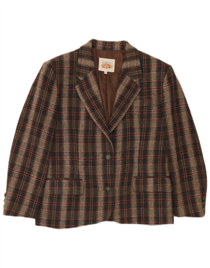 Vintage Womens 2 Button Blazer Jacket IT 44 Medium Brown Check Wool