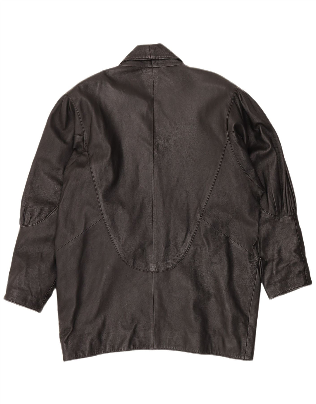 ВИНТАЖНОЕ Женское кожаное пальто оверсайз UK 14 Среднее черное кожаное