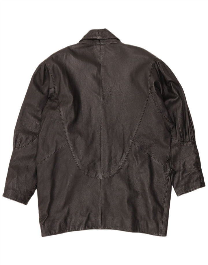 ВИНТАЖНОЕ Женское кожаное пальто оверсайз UK 14 Среднее черное кожаное