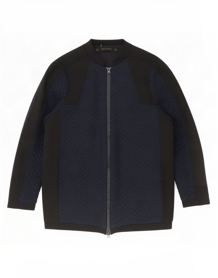 Женская куртка-бомбер оверсайз Zara UK 10, маленькая, темно-синяя, с цветными блоками