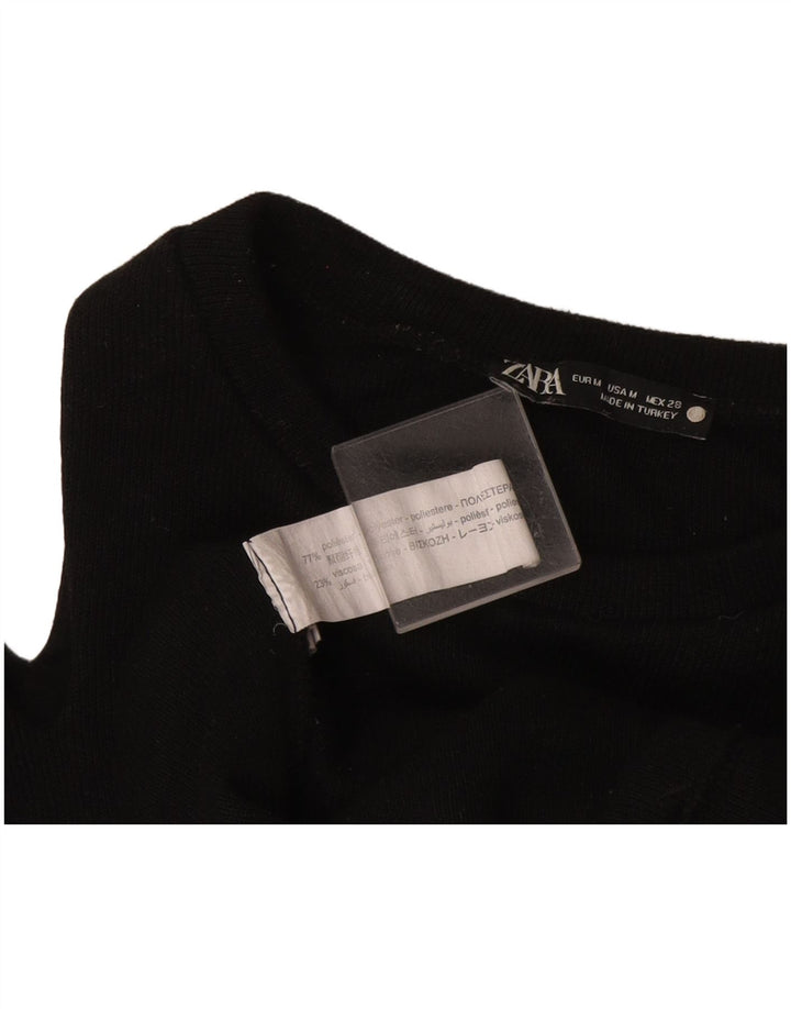 Женский укороченный топ с открытыми плечами с длинными рукавами Zara UK 12, средний черный полиэстер