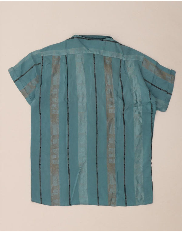 Vintage Mens Short Sleeve Shirt Small Turquoise Striped