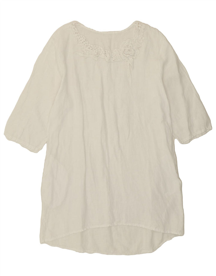 VINTAGE Womens 3/4 Sleeve Basic Dress UK 18 XL White Floral Vintage Vintage and Second-Hand Vintage from Messina Hembry 