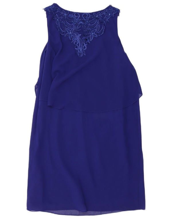 Женское платье прямого кроя без рукавов MONSONON UK 10, маленькое синее с цветочным принтом из ацетата