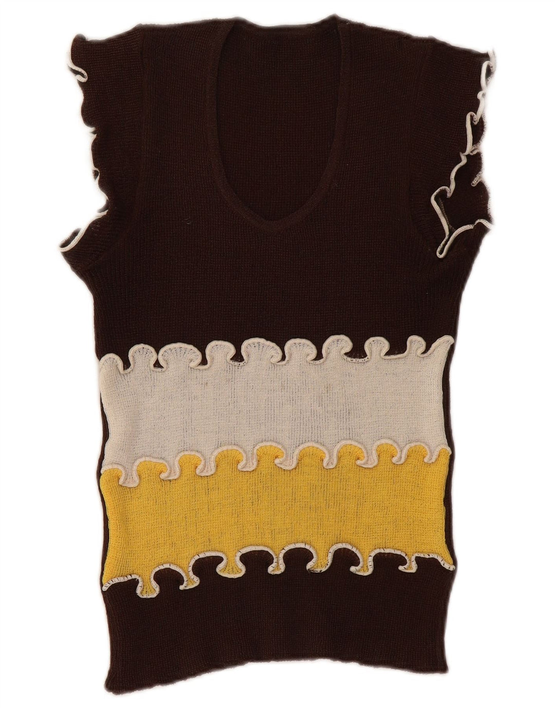 Винтажная женская майка-майка UK 8, маленькая коричневая с цветными блоками