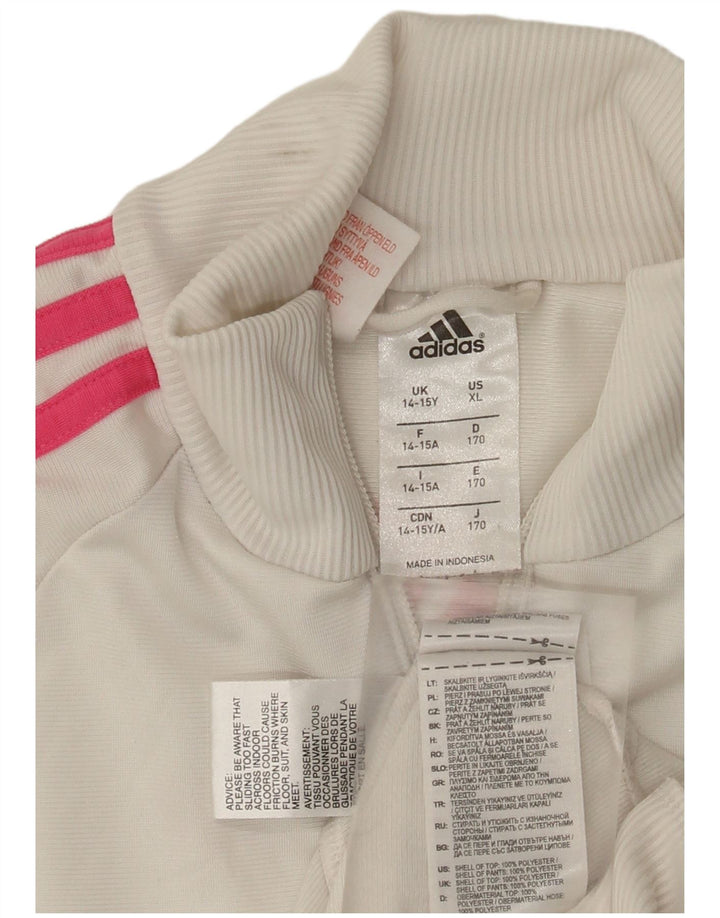 Спортивный костюм Adidas для девочек с графическим рисунком, верхняя куртка 14-15 лет, белый полиэстер