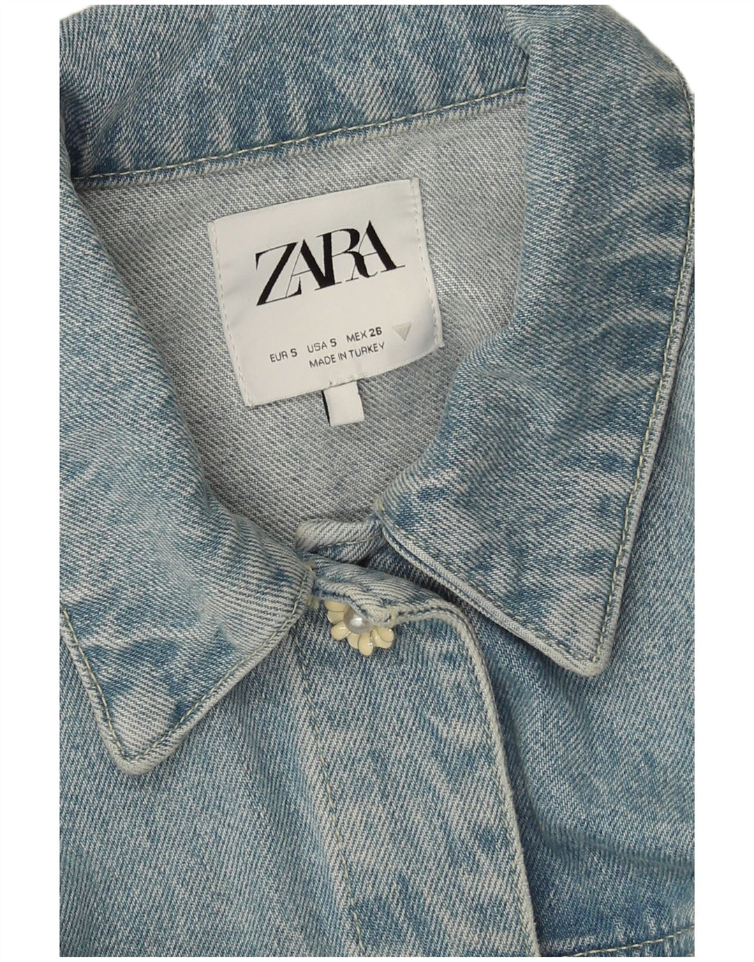 Женская укороченная джинсовая куртка Zara UK 10, маленькая синяя в стиле пэчворк