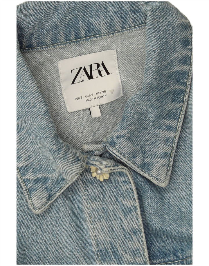 Женская укороченная джинсовая куртка Zara UK 10, маленькая синяя в стиле пэчворк