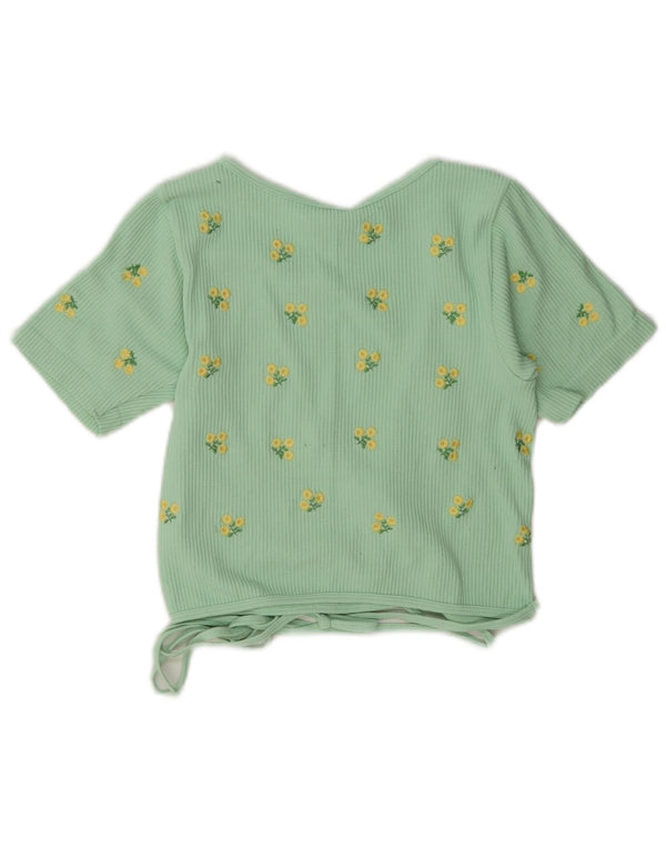 Zara Womens Wrap Cardigan Top UK 12 Medium Green Floral Polyamide