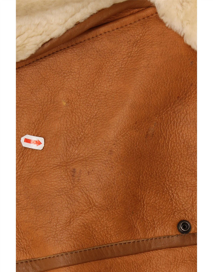 Винтажная мужская короткая дубленка UK 36, маленькая коричневая