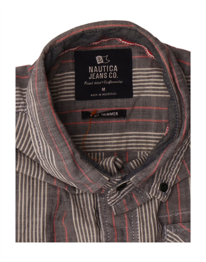 Мужская рубашка Nautica с коротким рукавом, хлопковая серая полоска среднего размера