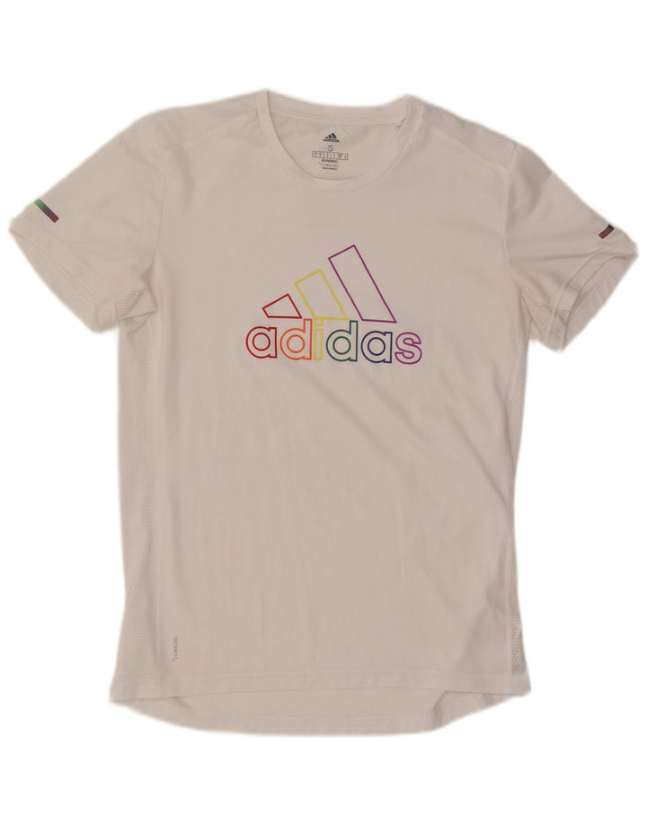 Adidas Мужская футболка для бега с графическим рисунком Верх среднего размера из белого полиэстера