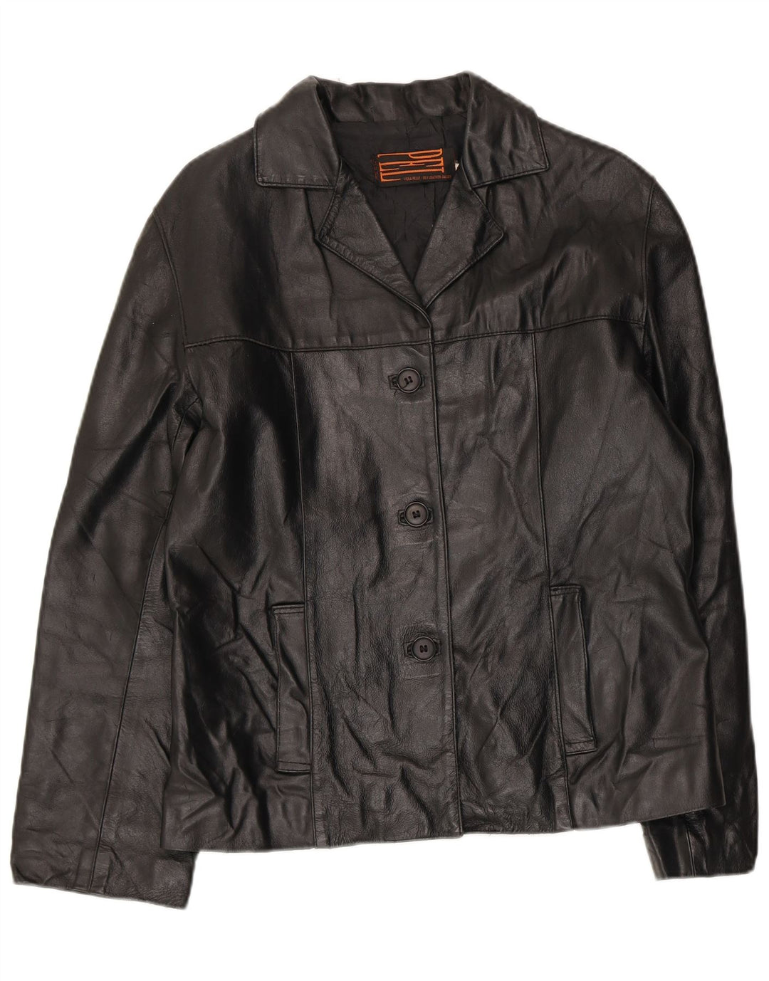 Винтажная женская кожаная куртка UK 14, черная кожа среднего размера