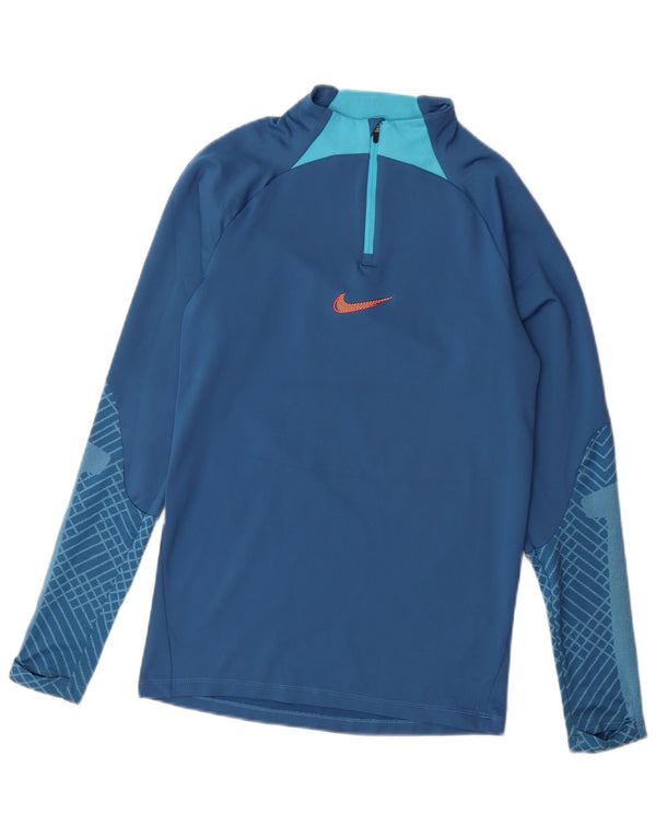 Мужской тонкий пуловер спортивного костюма с воротником на молнии Nike Dri Fit XS, синий с геометрическим узором