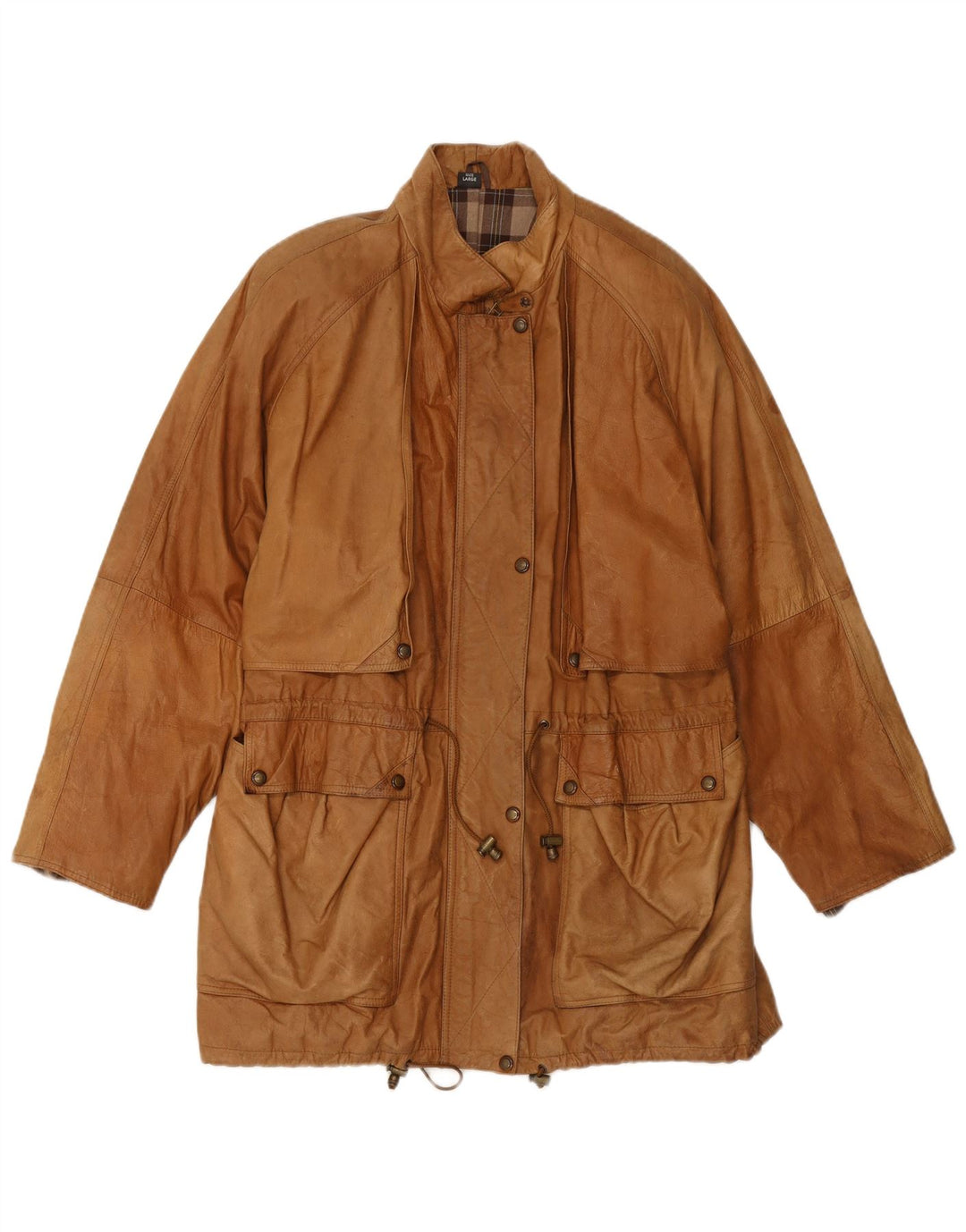 Женское кожаное пальто VINTAGE UK 16, большое, бежевое кожаное