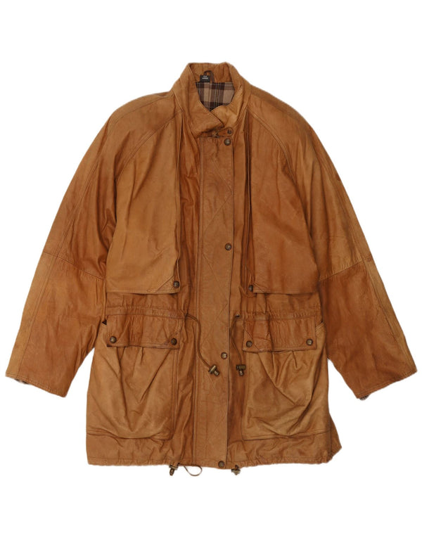 Женское кожаное пальто VINTAGE UK 16, большое, бежевое кожаное