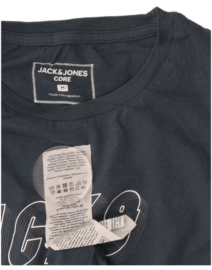 Мужская футболка с рисунком JACK & JONES, топ среднего размера, темно-синий, хлопок