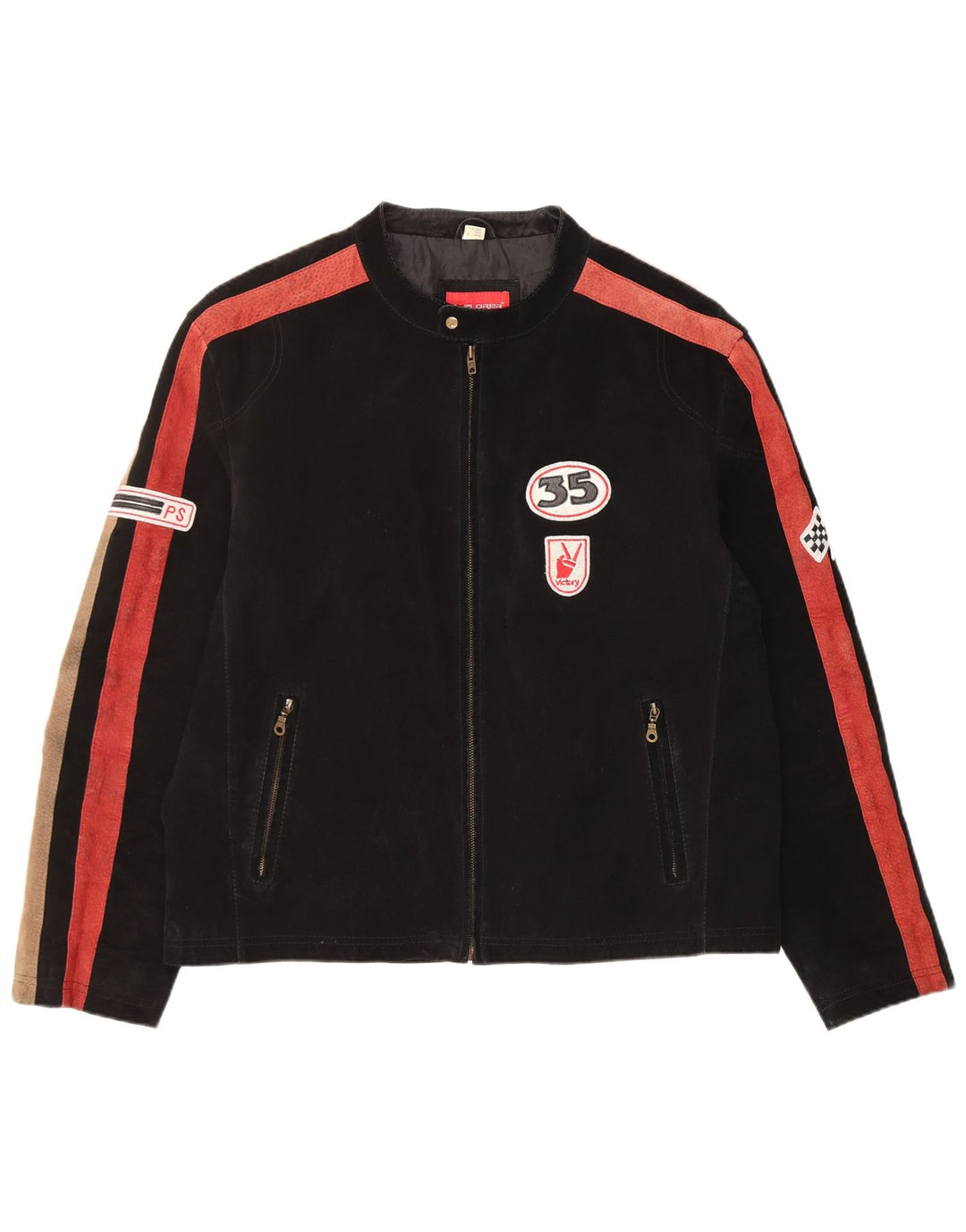 Мужская замшевая куртка-бомбер Explorer, Великобритания, 46/48, 2XL, черная кожа с цветными блоками