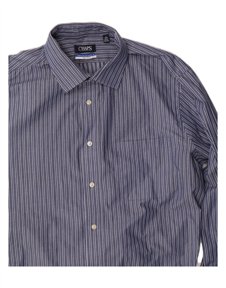 CHAPS Mens Shirt Size 17 XL Blue Striped Cotton Vintage Chaps and Second-Hand Chaps from Messina Hembry 
