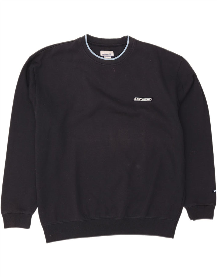 REEBOK Mens Sweatshirt Jumper Large Navy Blue Polyester