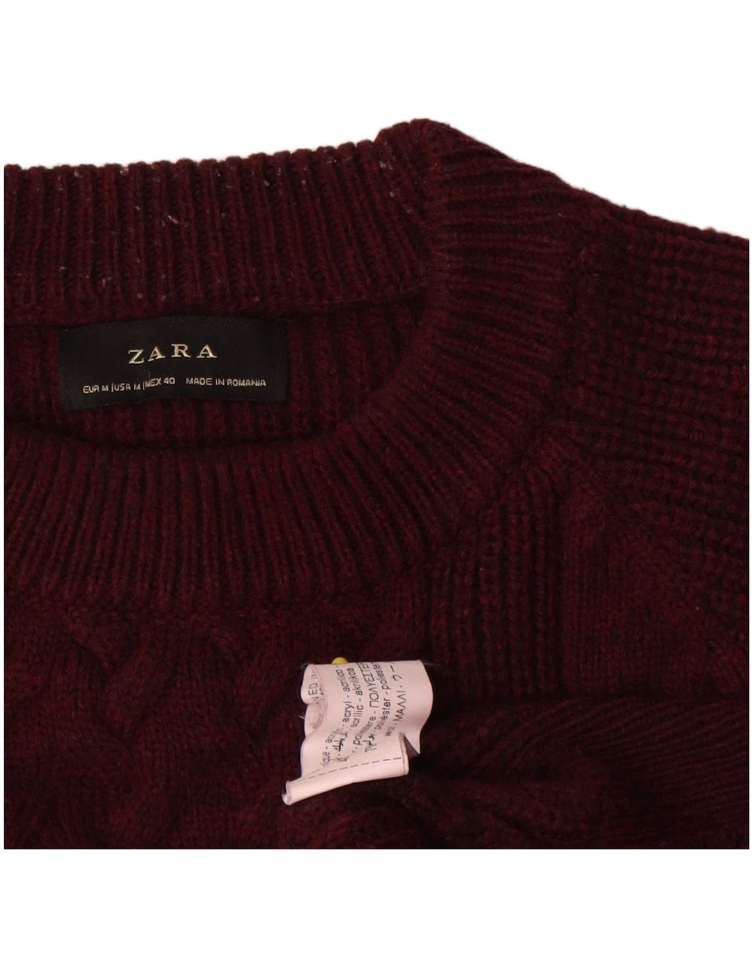 Мужской джемпер с круглым вырезом Zara, средний бордовый шерстяной свитер