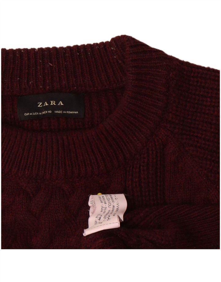 Мужской джемпер с круглым вырезом Zara, средний бордовый шерстяной свитер