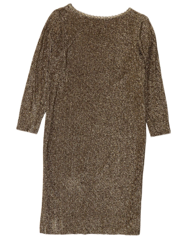Vintage Womens 3/4 Sleeve Sheath Dress UK 12 Medium Gold Flecked