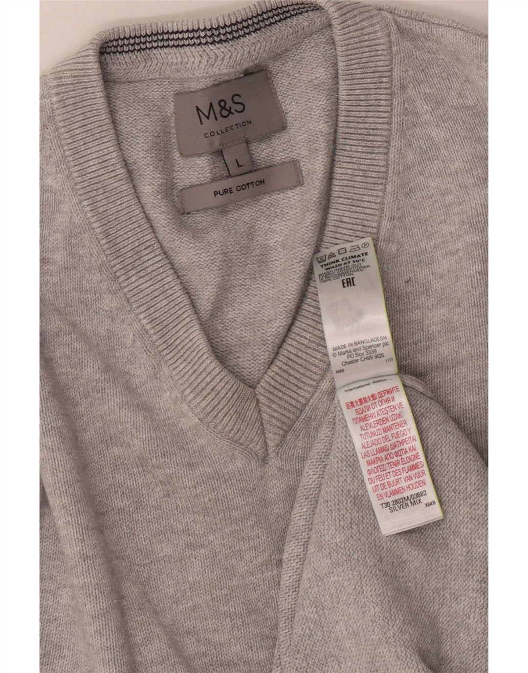 Мужской джемпер с v-образным вырезом Marks & Spencer, большой серый хлопковый джемпер в крапинку