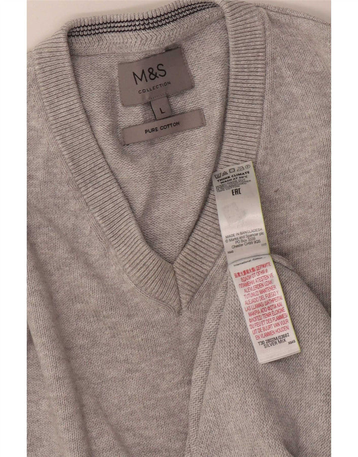 Мужской джемпер с v-образным вырезом Marks & Spencer, большой серый хлопковый джемпер в крапинку