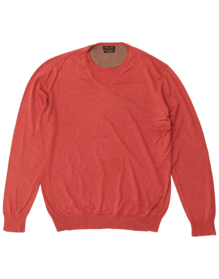 Мужской джемпер с v-образным вырезом Massimo Dutti XL, красный хлопок