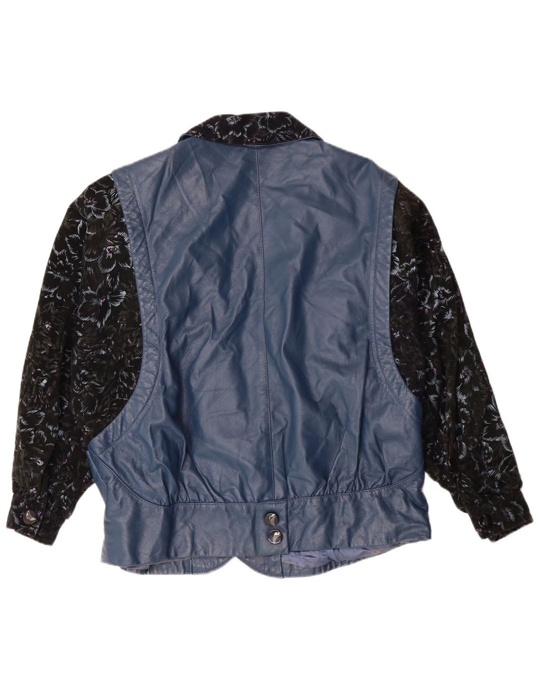 Винтажная женская кожаная куртка UK 14, большая синяя с цветочным принтом в стиле ретро