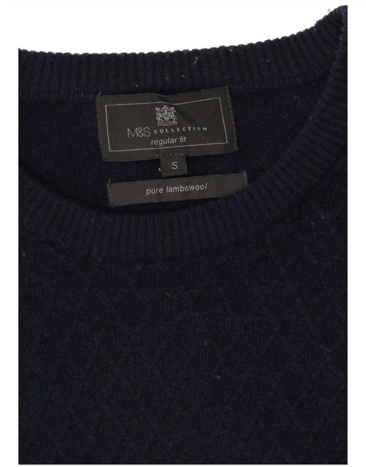 Мужской джемпер стандартного кроя с круглым вырезом Marks & Spencer, маленький темно-синий