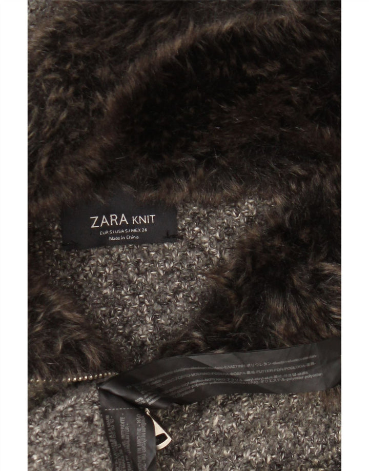 Женское вязаное пальто оверсайз с капюшоном Zara UK 10, маленький серый акрил в крапинку