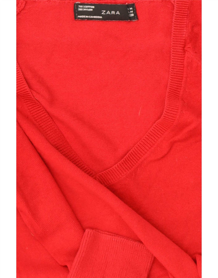 Женский джемпер с v-образным вырезом Zara UK 12, средний красный
