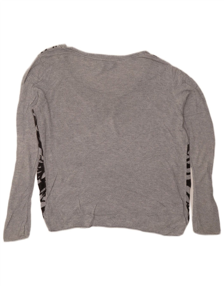 MOSSIMO Женский укороченный джемпер с вырезом лодочкой, Великобритания 16/18, большой серый с цветочным принтом