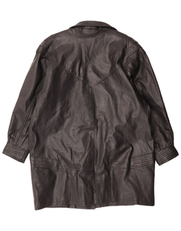 ВИНТАЖНОЕ женское кожаное пальто UK 18 XL, черное кожаное
