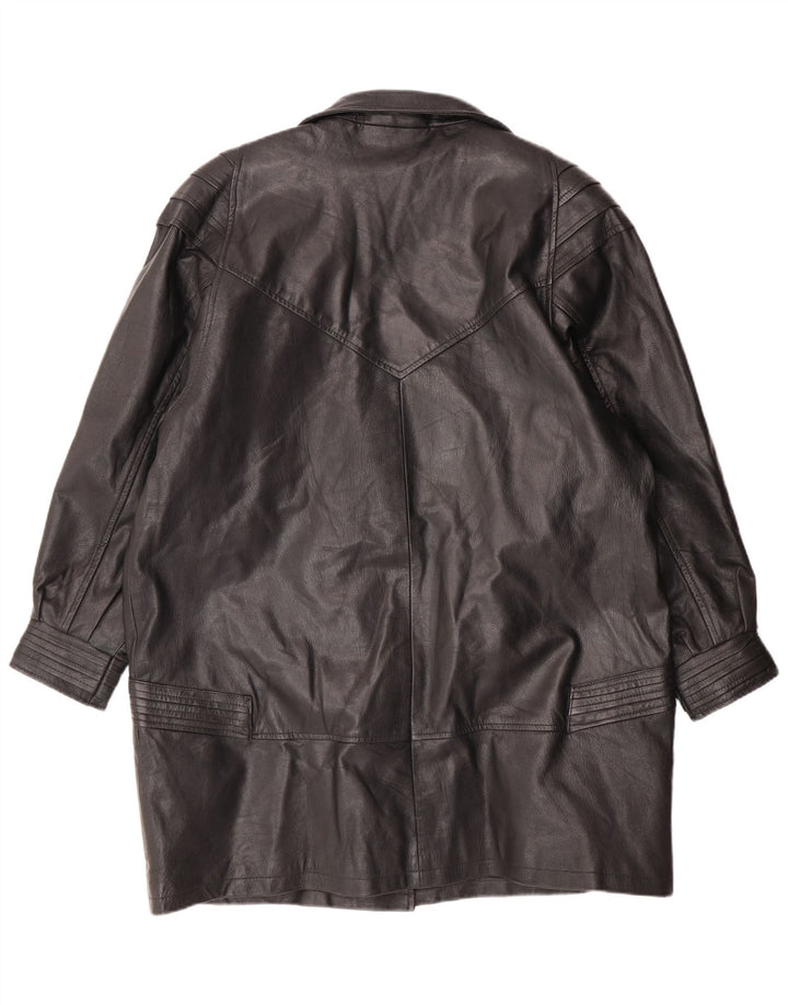 ВИНТАЖНОЕ женское кожаное пальто UK 18 XL, черное кожаное