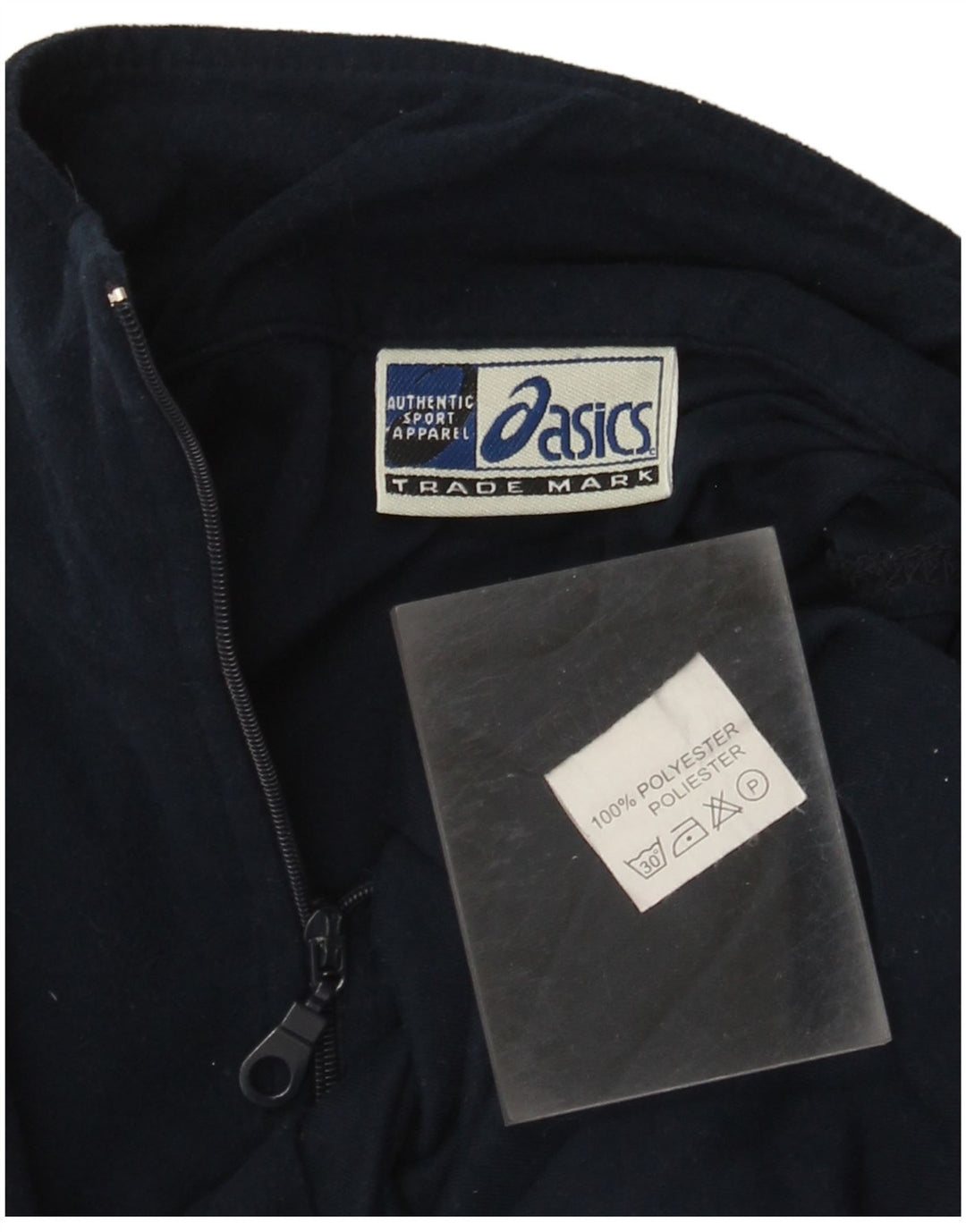 Мужской пуловер с воротником на молнии Asics, маленький спортивный костюм темно-синего цвета из полиэстера