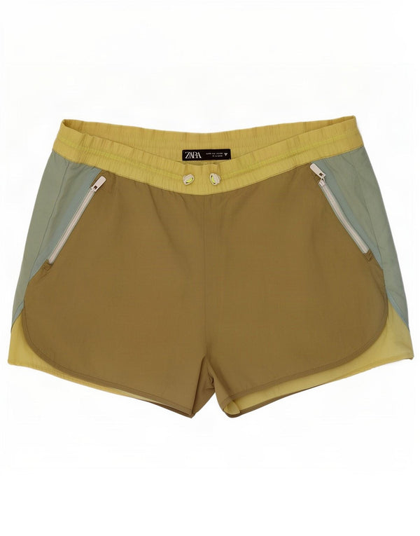Женские спортивные шорты Zara UK 12, средний цвет хаки, нейлон с цветными блоками