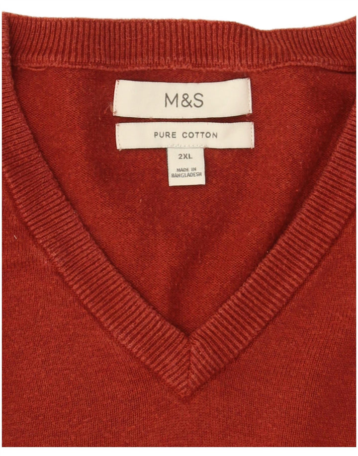 Мужской джемпер с v-образным вырезом Marks & Spencer 2XL темно-бордовый хлопок