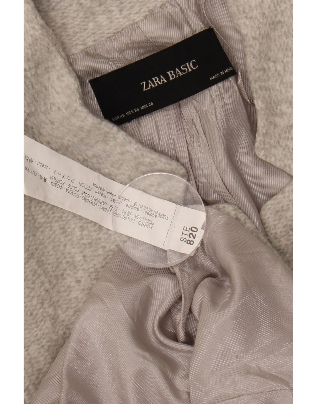 Zara Женское открытое пальто UK 6 XS Серый ацетат