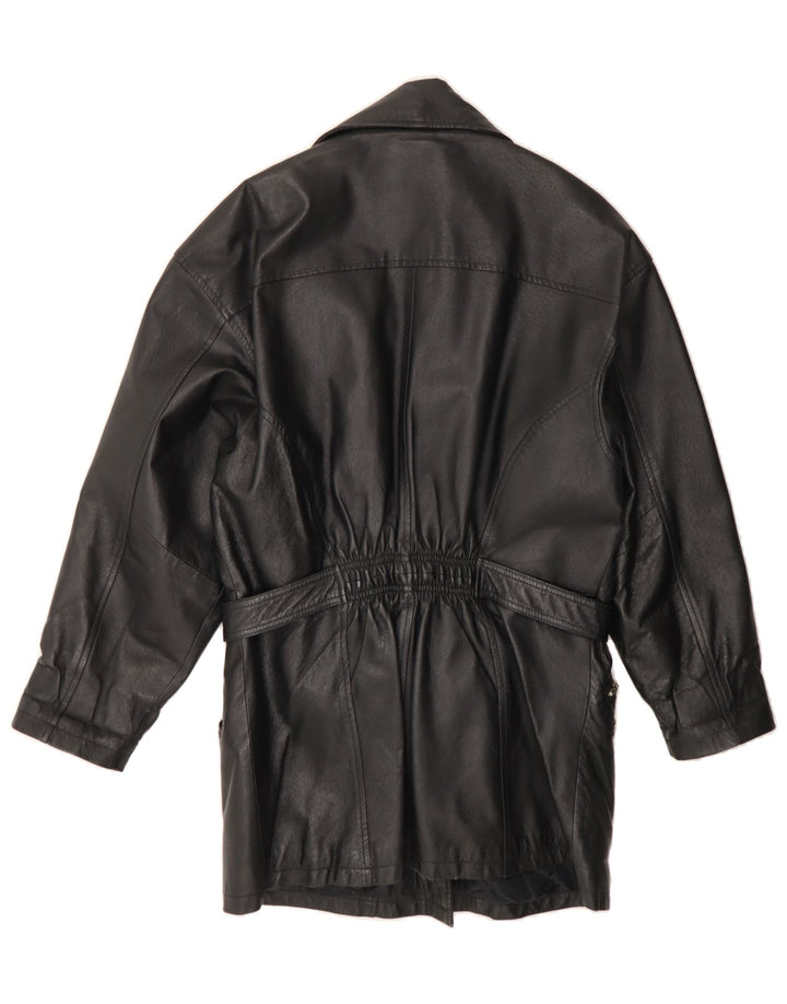VINTAGE Womens Leather Coat EU 38 Medium Black Leather Vintage Vintage and Second-Hand Vintage from Messina Hembry 