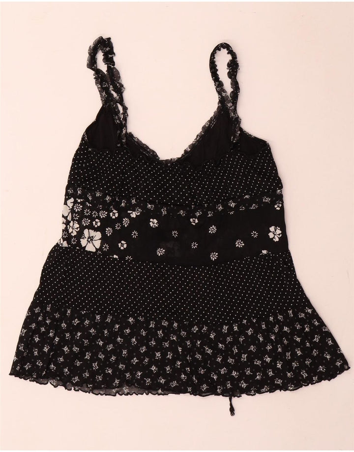 Женский топ на бретельках Benetton UK 8, маленький, черный, полиэстер с цветочным принтом