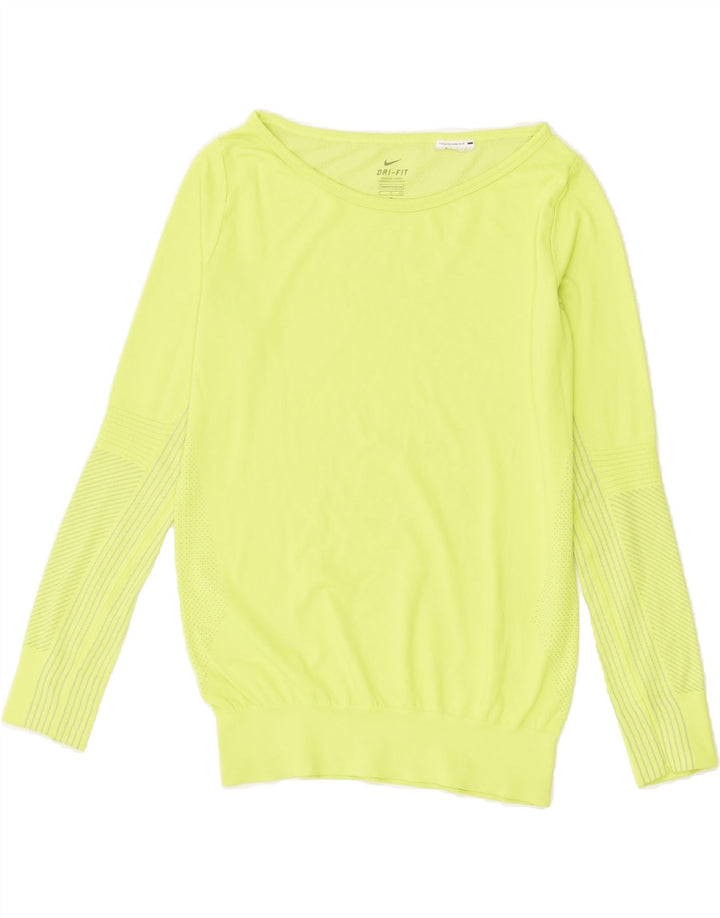 Женский топ NIKE Dri Fit с длинным рукавом UK 10, маленький зеленый полиэстер