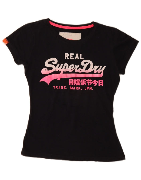 Женская футболка с рисунком Superdry Top UK 6 XS, черный хлопок