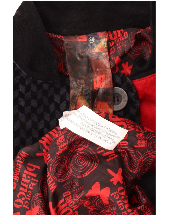 DESIGUAL Womens Abstract Pattern Overcoat EU 46 XL Black Viscose