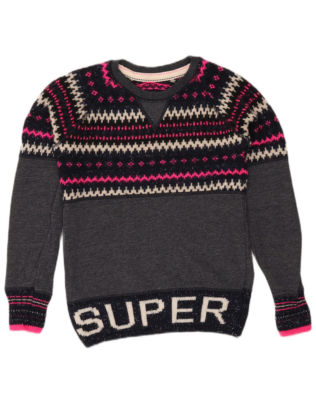 Женский свитер SUPERDRY с круглым вырезом UK 6 XS Темно-синий Fair Isle