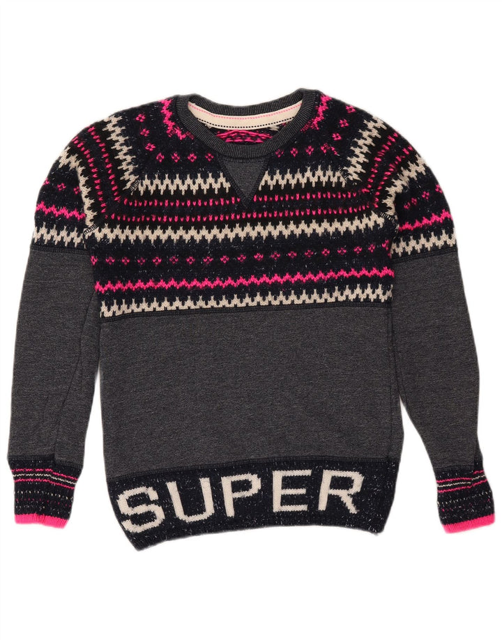 Женский свитер SUPERDRY с круглым вырезом UK 6 XS Темно-синий Fair Isle